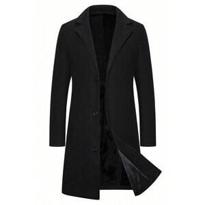 Men's Solid Color Woolen Coat Jacket in Black​